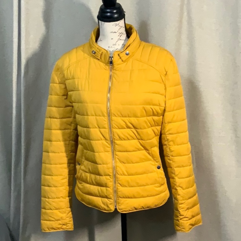 New Moto Puffer jacket Gold mustard yellow XL silver New York & Co